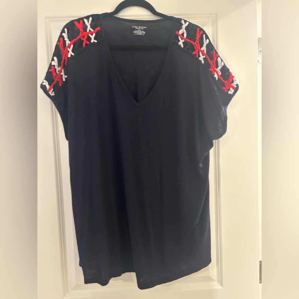 Lane Bryant Navy Top with Red and White Details